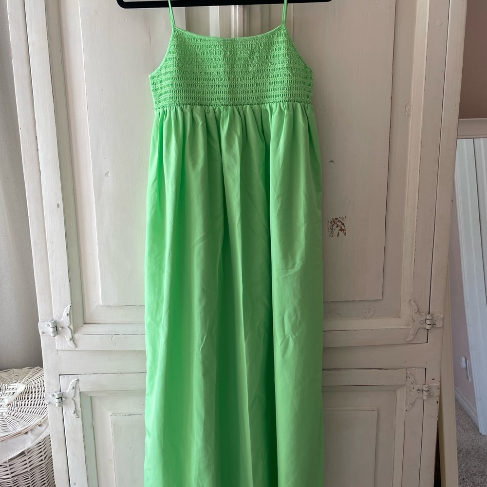 Zara Tiered Poplin Midi Dress Intense Green Size Small